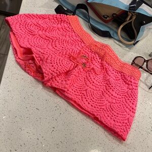 Lilly Pulitzer Claudette Shorts vibrant pink coral reef scalloped shell lace